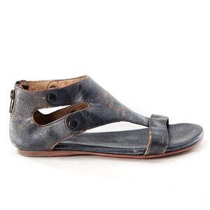 BED STU Distressed Leather Cut Out High Top Flat Sandals Zip Gray